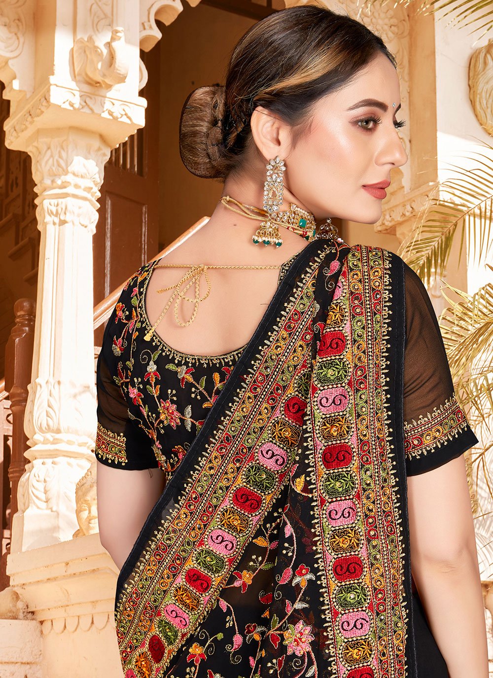 Contemporary Georgette Black Embroidered Saree