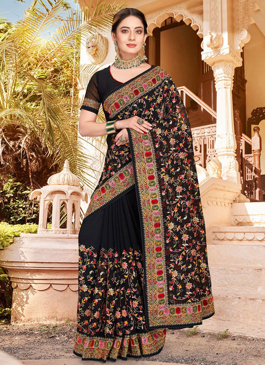 Contemporary Georgette Black Embroidered Saree