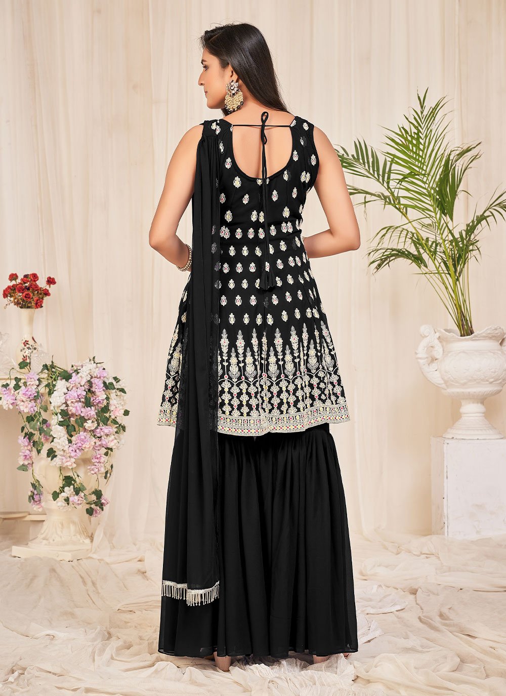 Straight Salwar Suit Georgette Black Embroidered Salwar Kameez