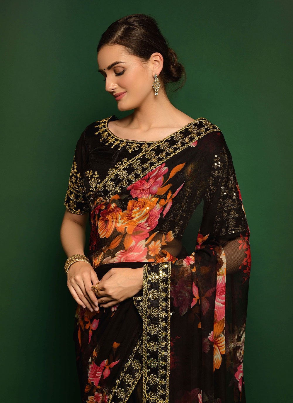 Trendy Saree Georgette Black Embroidered Saree