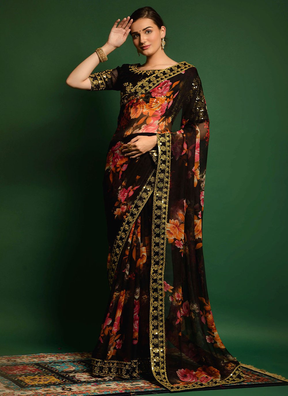 Trendy Saree Georgette Black Embroidered Saree