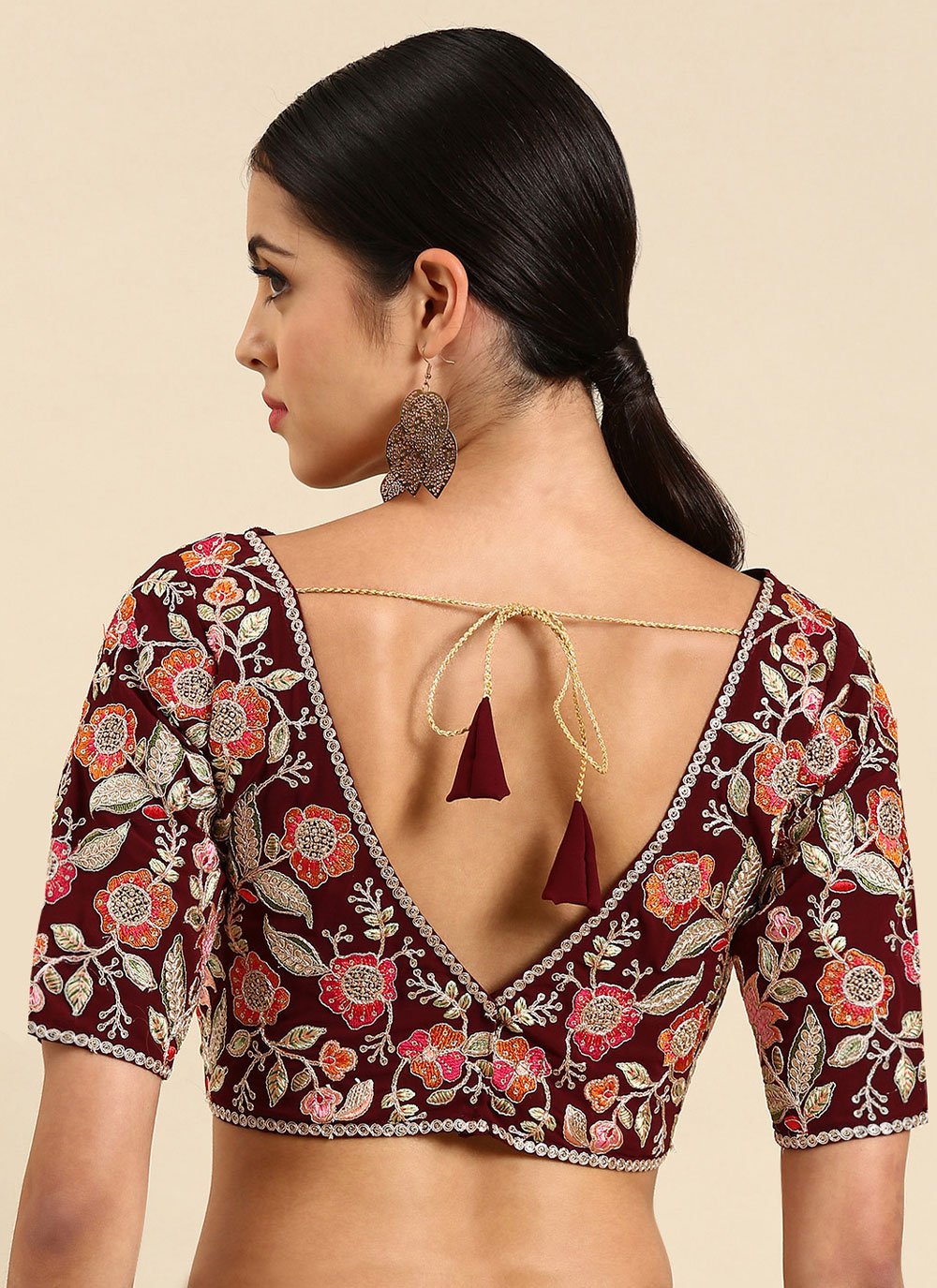 Blouse Georgette Maroon Embroidered Blouse