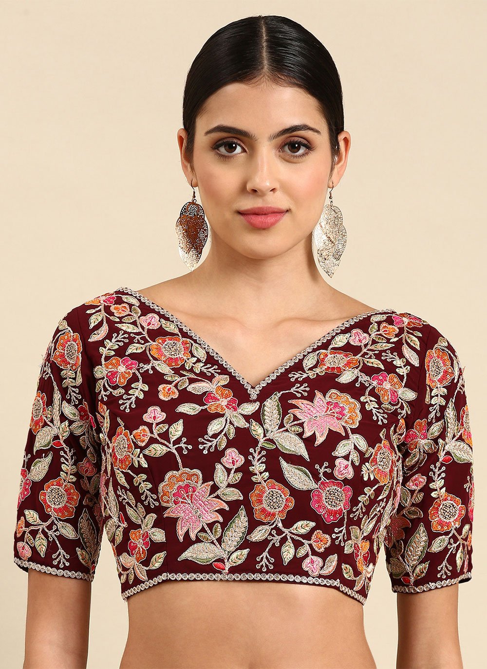 Blouse Georgette Maroon Embroidered Blouse