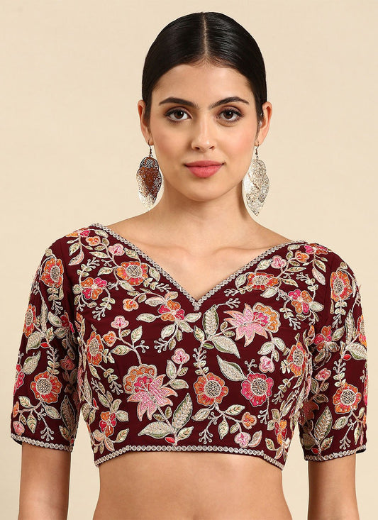 Blouse Georgette Maroon Embroidered Blouse