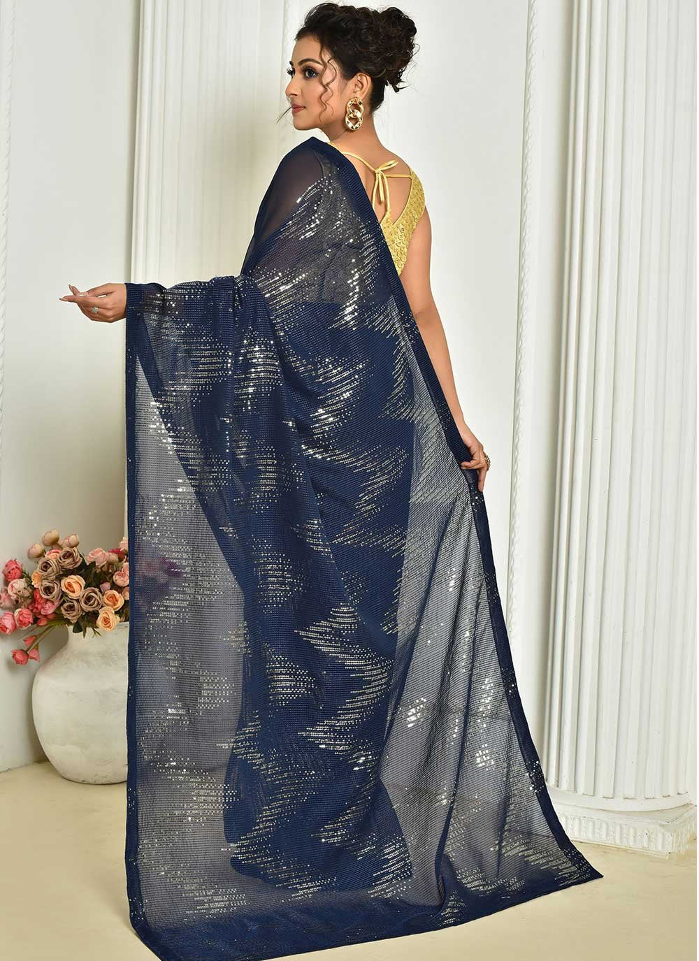 Designer Georgette Blue Embroidered Saree