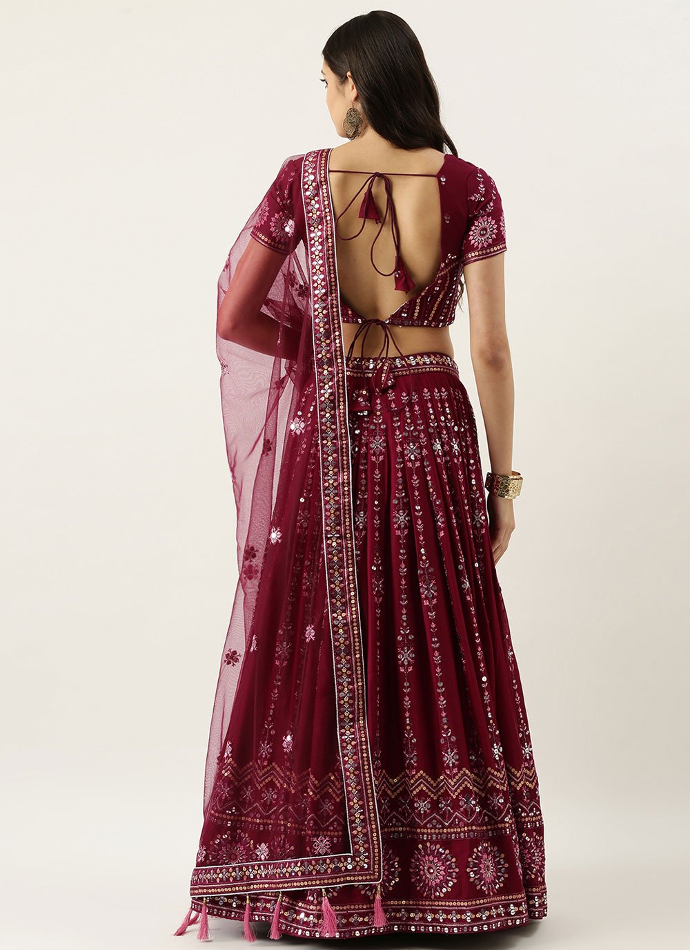 Lehenga Choli Georgette Burgundy Embroidered Lehenga Choli