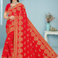 Classic Georgette Red Embroidered Saree