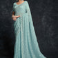 Classic Georgette Aqua Blue Embroidered Saree
