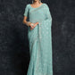 Classic Georgette Aqua Blue Embroidered Saree