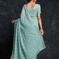 Classic Georgette Aqua Blue Embroidered Saree