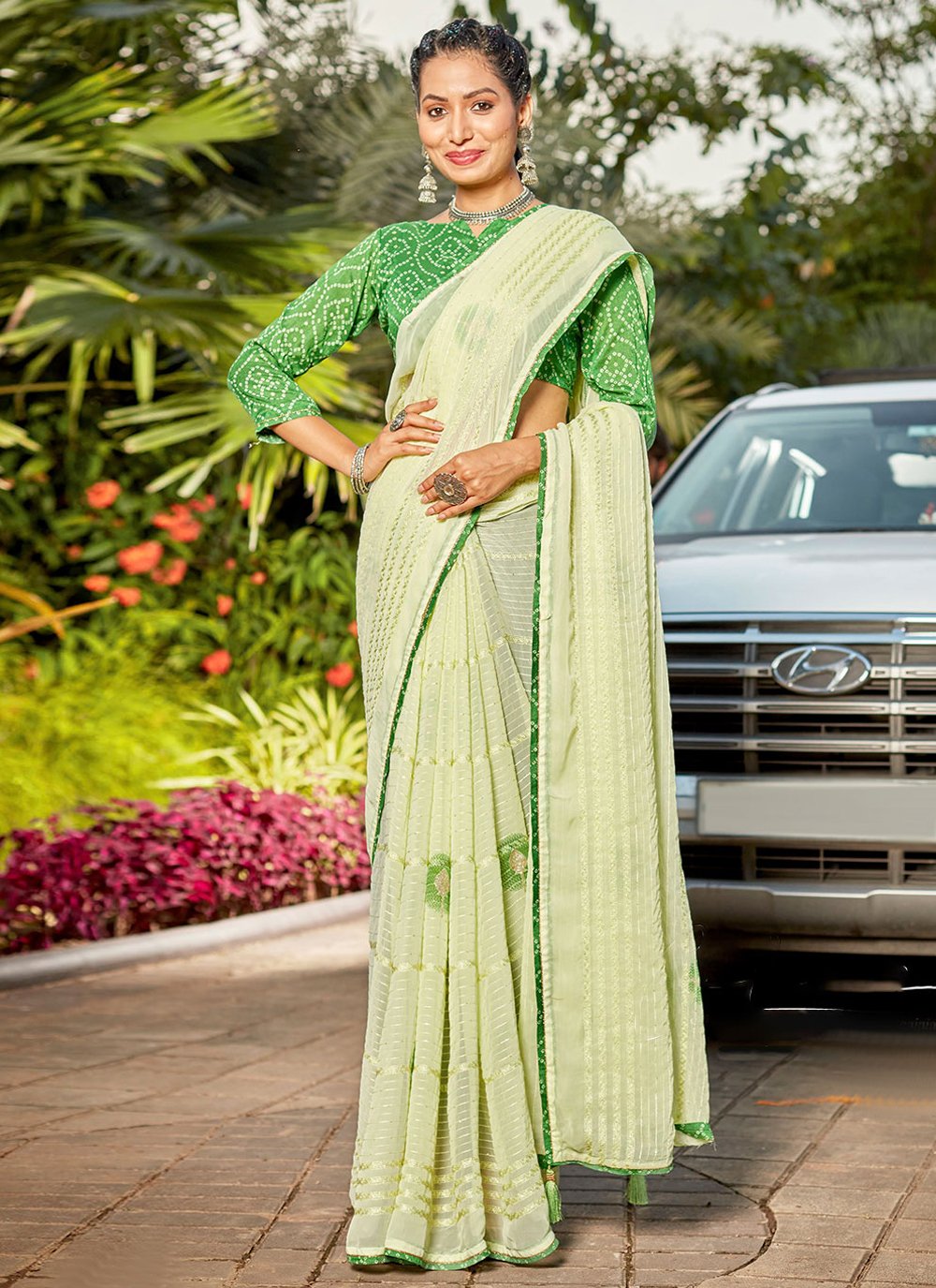 Classic Georgette Green Embroidered Saree