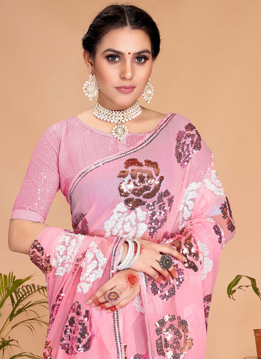 Contemporary Georgette Pink Embroidered Saree