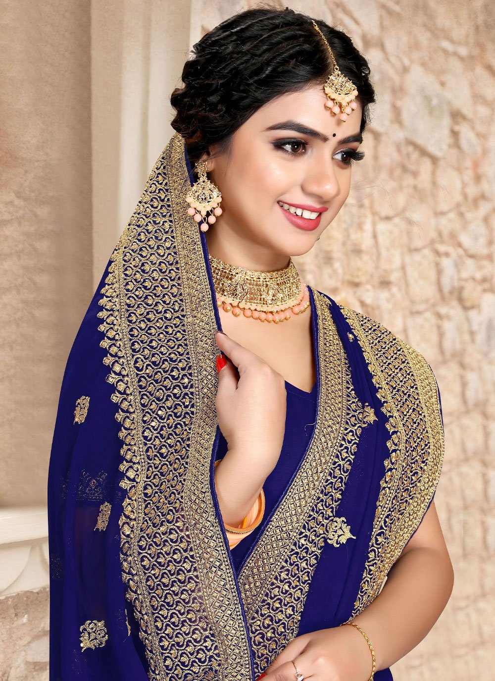 Contemporary Georgette Blue Embroidered Saree