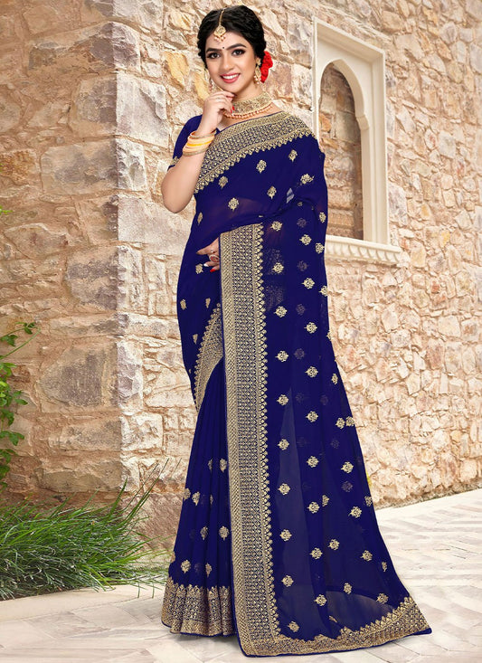 Contemporary Georgette Blue Embroidered Saree