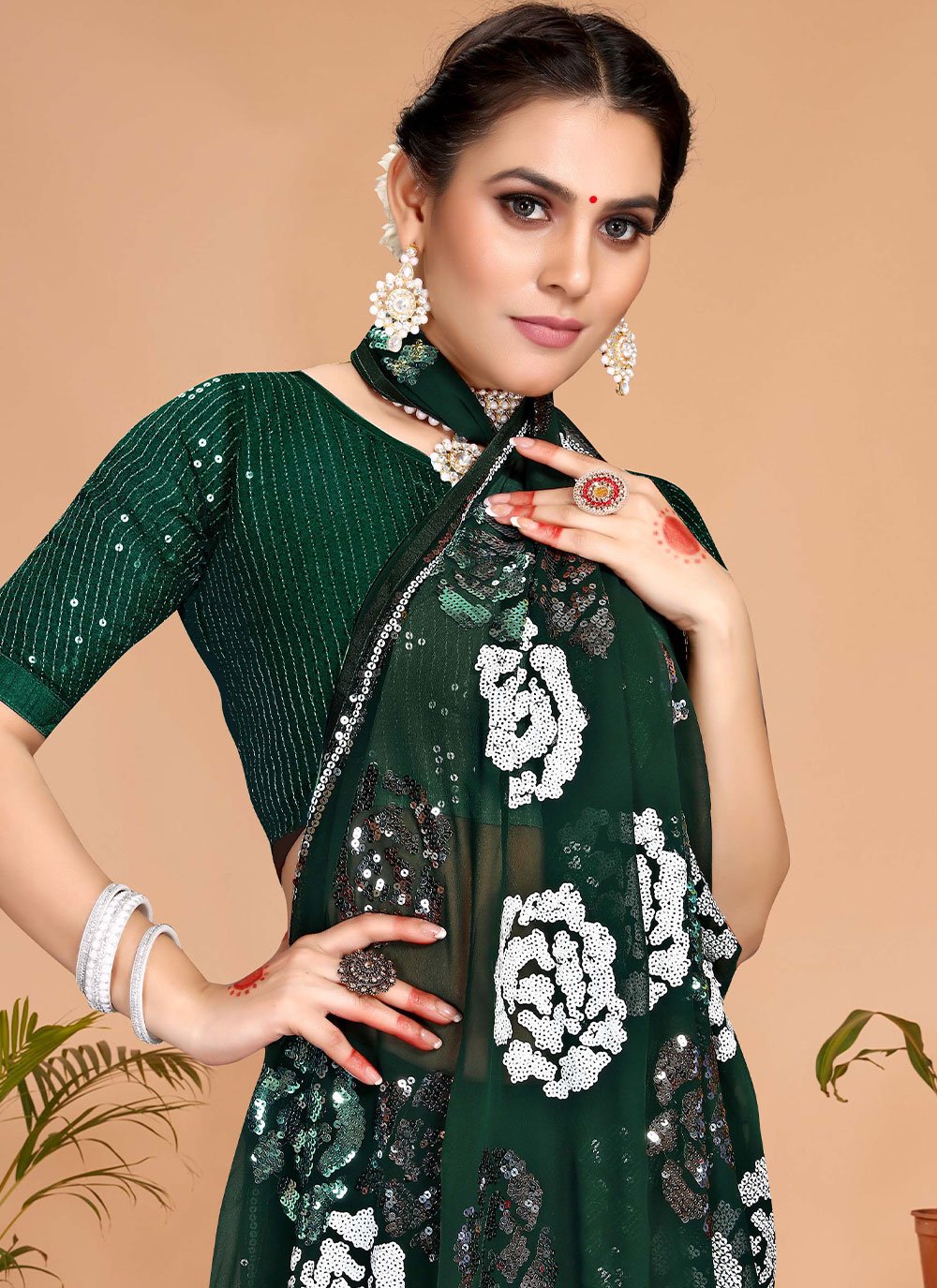 Contemporary Georgette Green Embroidered Saree