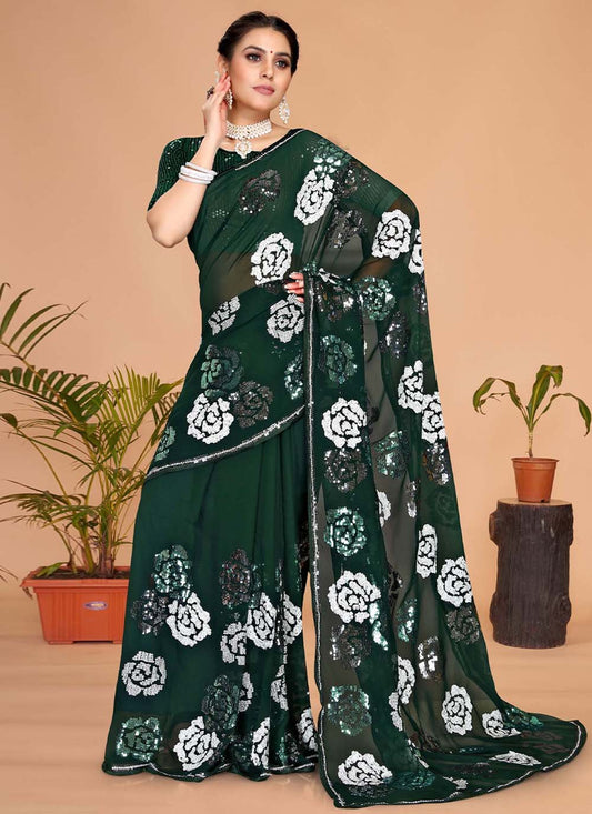 Contemporary Georgette Green Embroidered Saree