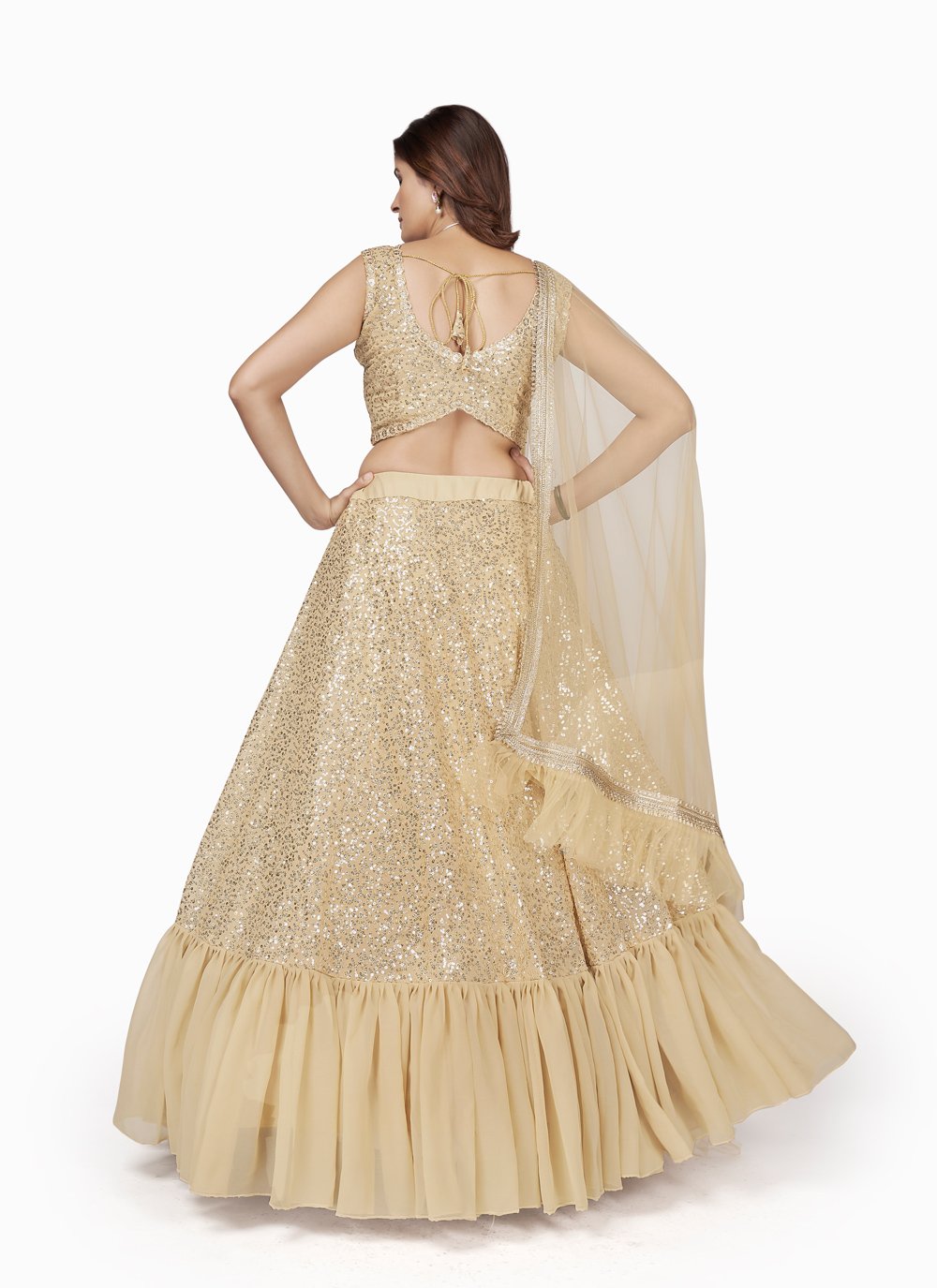 A Line Lehenga Georgette Cream Embroidered Lehenga Choli