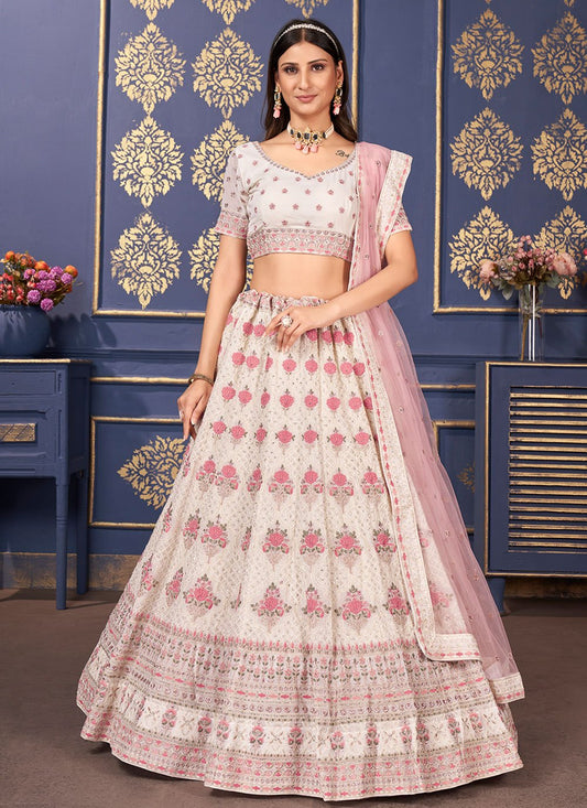 Lehenga Choli Georgette Cream Embroidered Lehenga Choli