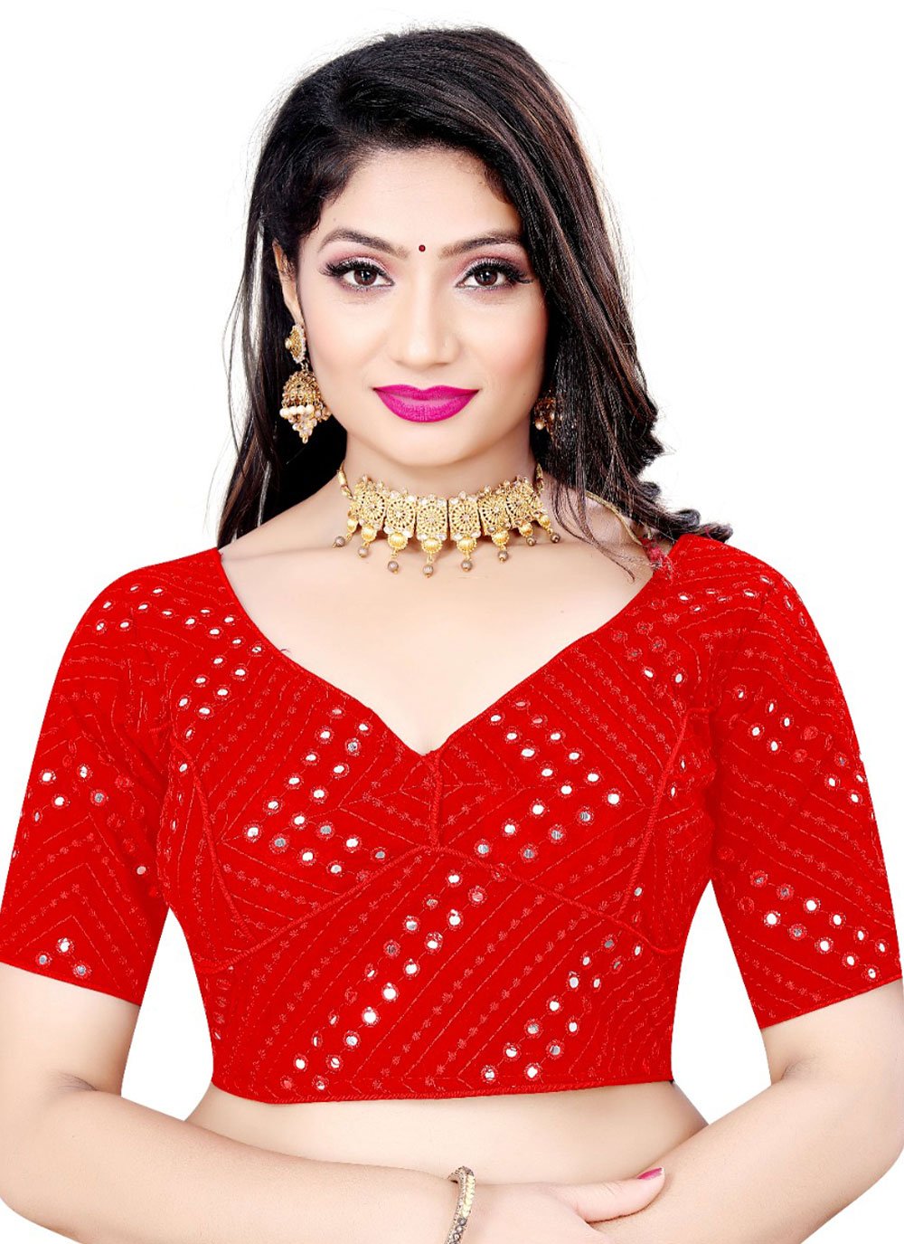 Designer Blouse Georgette Red Embroidered Blouse