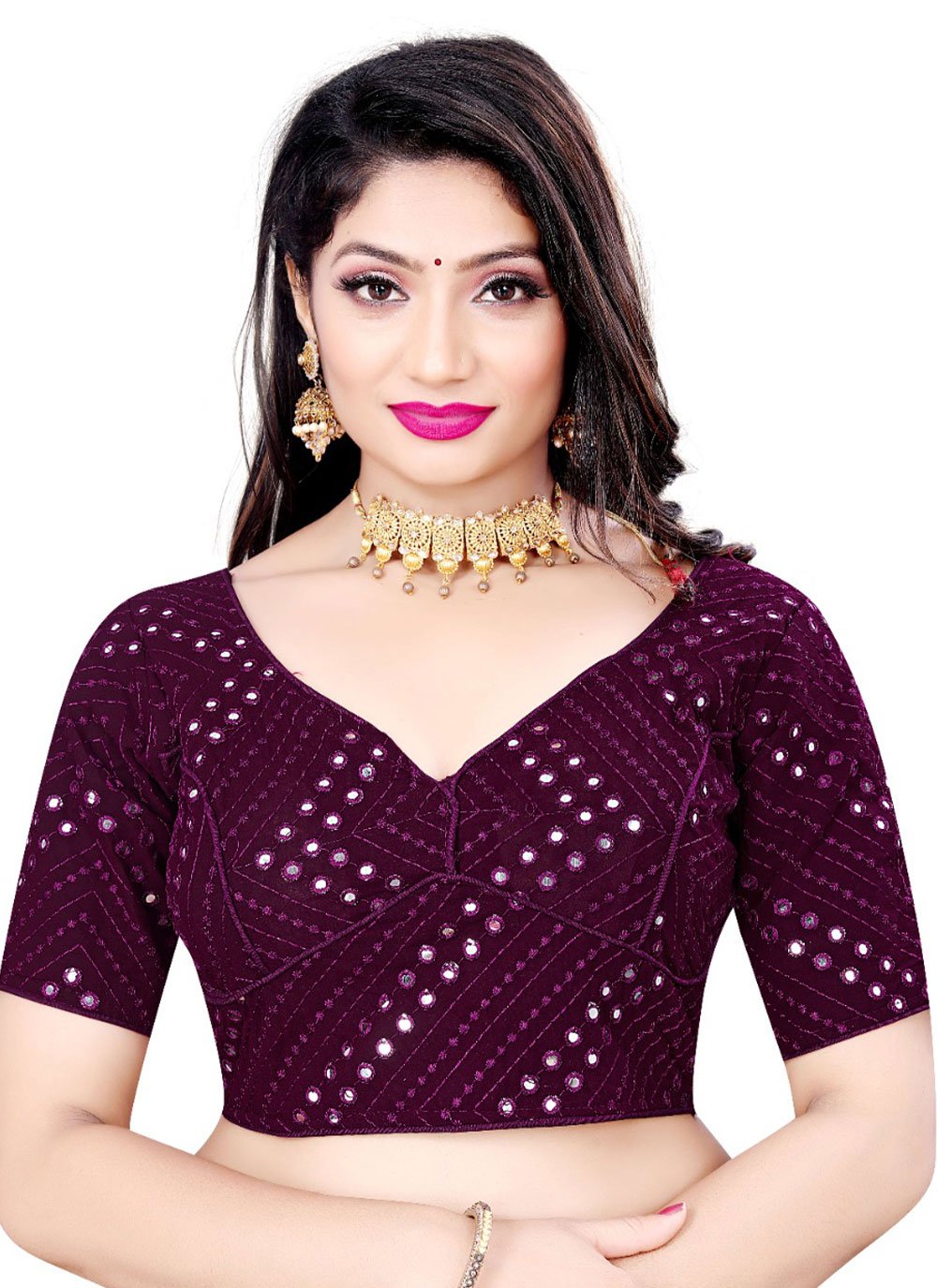 Designer Blouse Georgette Wine Embroidered Blouse