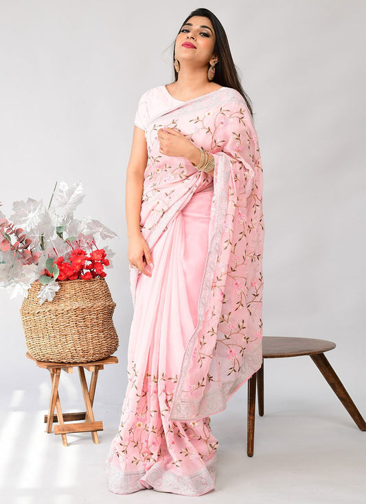 Contemporary Georgette Pink Embroidered Saree