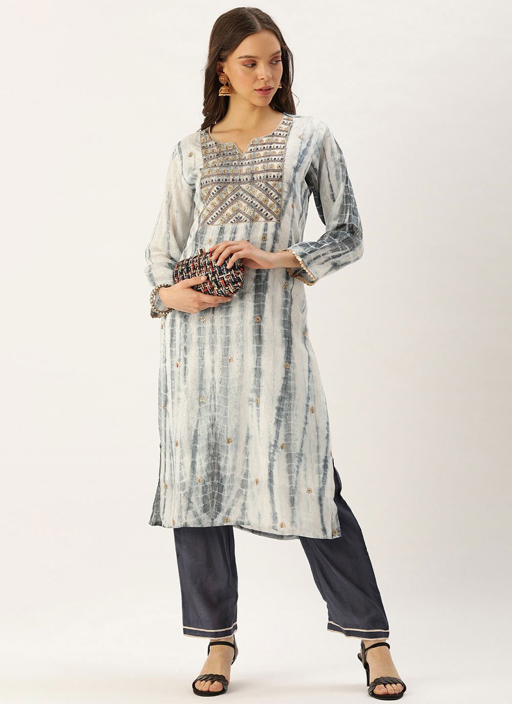 Designer Kurti Georgette Grey Embroidered Kurtis