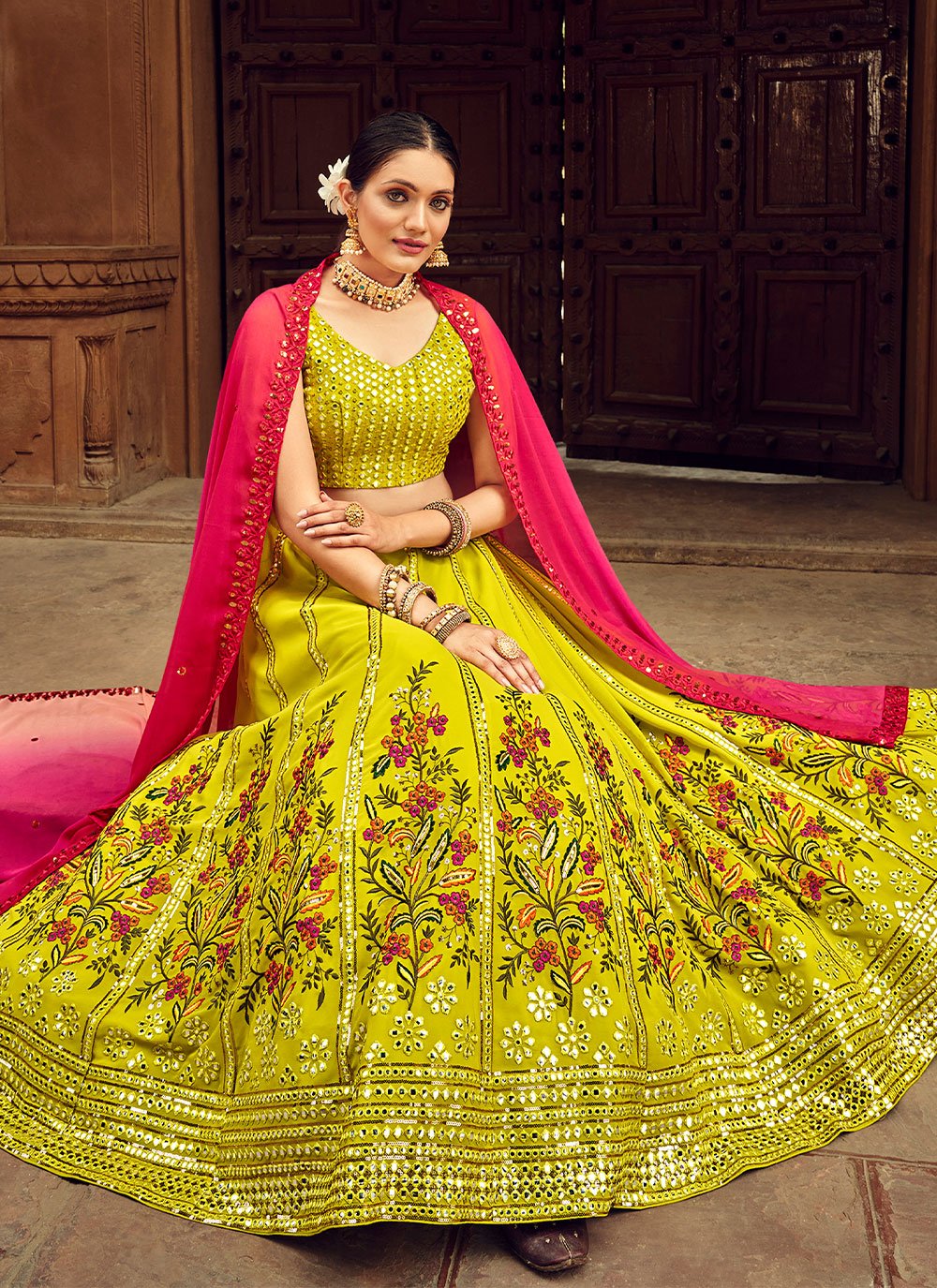 Lehenga Choli Georgette Green Embroidered Lehenga Choli