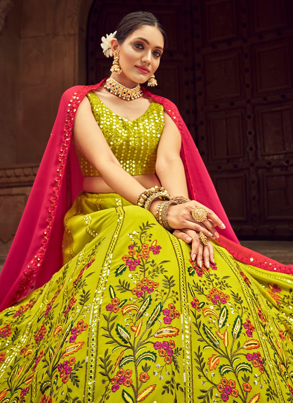 Lehenga Choli Georgette Green Embroidered Lehenga Choli