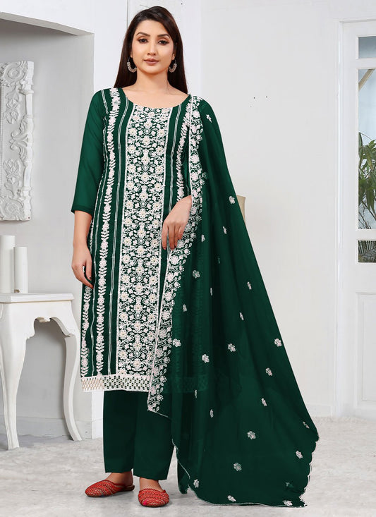 Pant Style Suit Georgette Green Embroidered Salwar Kameez