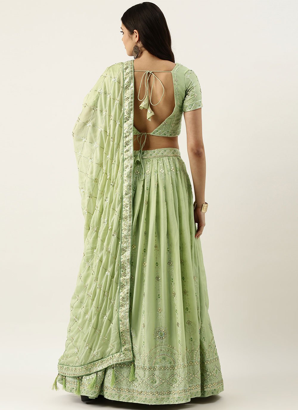 Lehenga Choli Georgette Green Embroidered Lehenga Choli