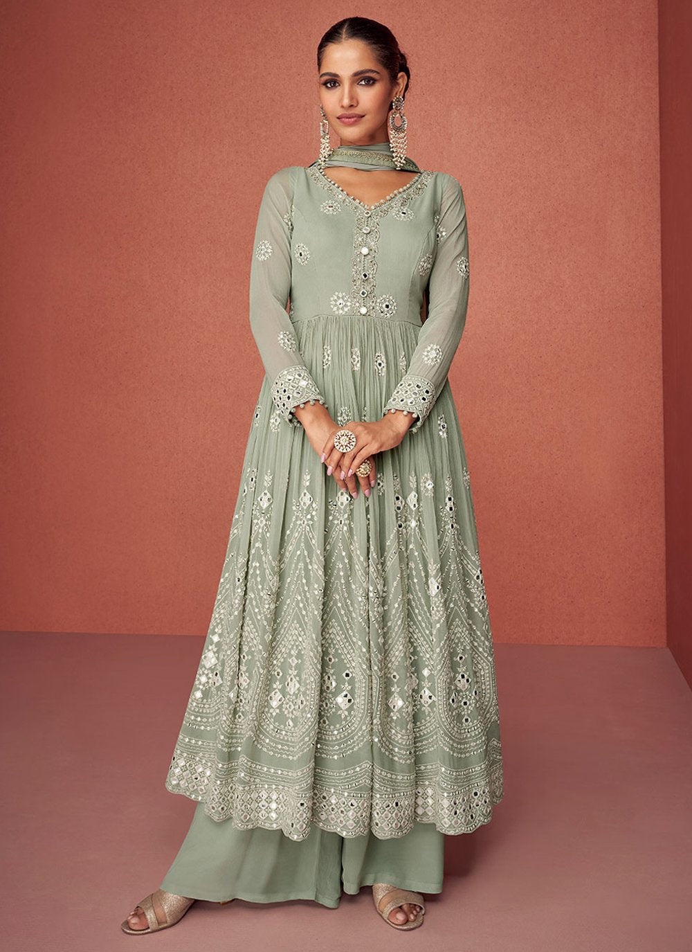 Salwar Suit Georgette Grey Embroidered Salwar Kameez