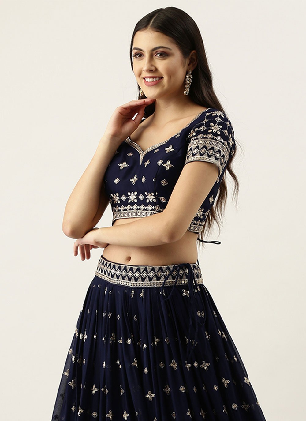 Lehenga Choli Georgette Blue Embroidered Lehenga Choli