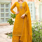 Floor Lenght Salwar Suit Georgette Mustard Embroidered Salwar Kameez