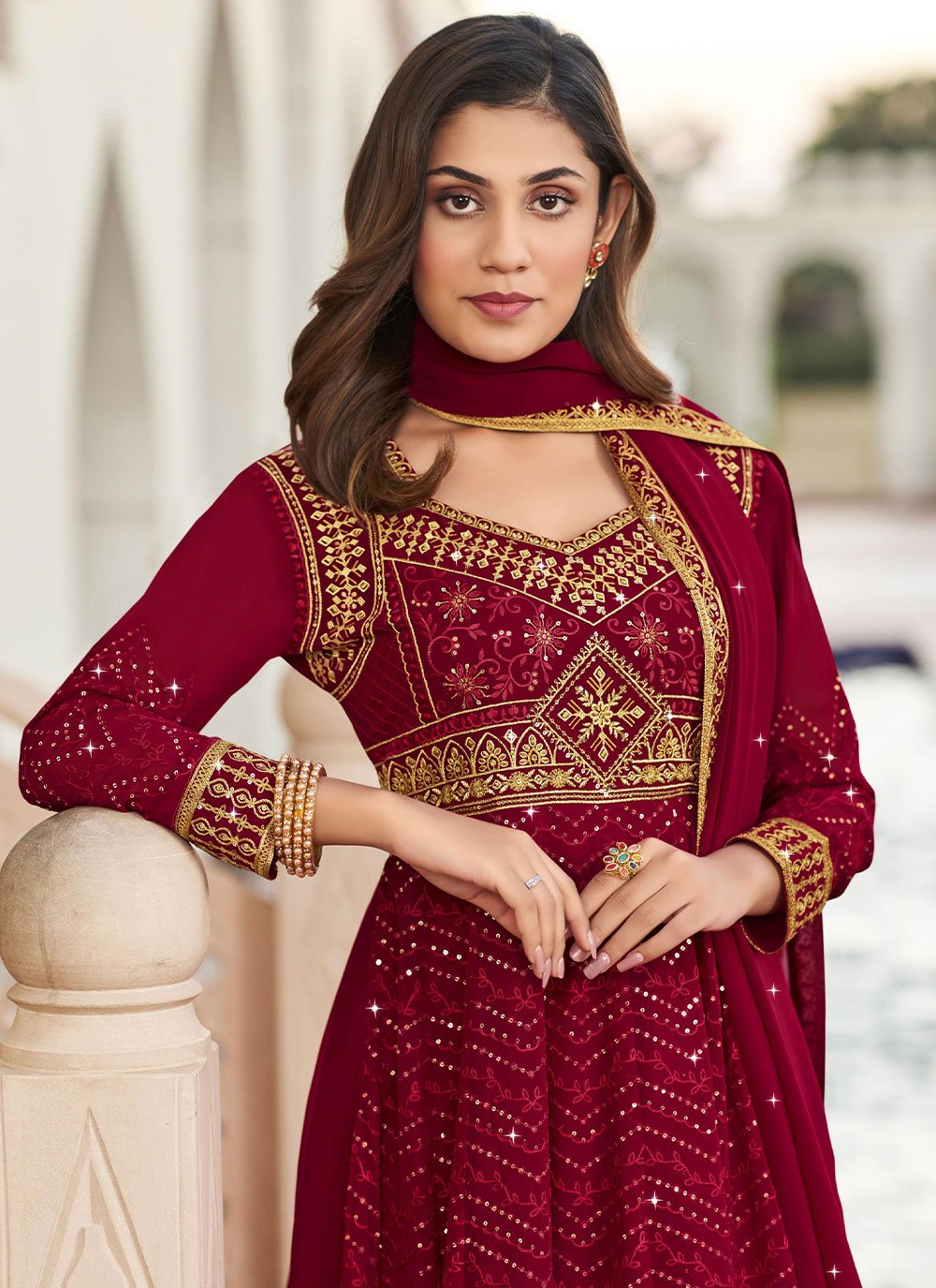 Floor Lenght Salwar Suit Georgette Rani Embroidered Salwar Kameez