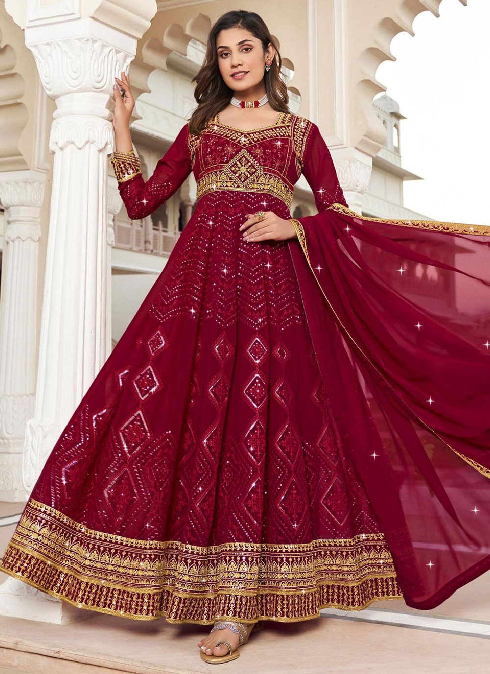 Floor Lenght Salwar Suit Georgette Rani Embroidered Salwar Kameez