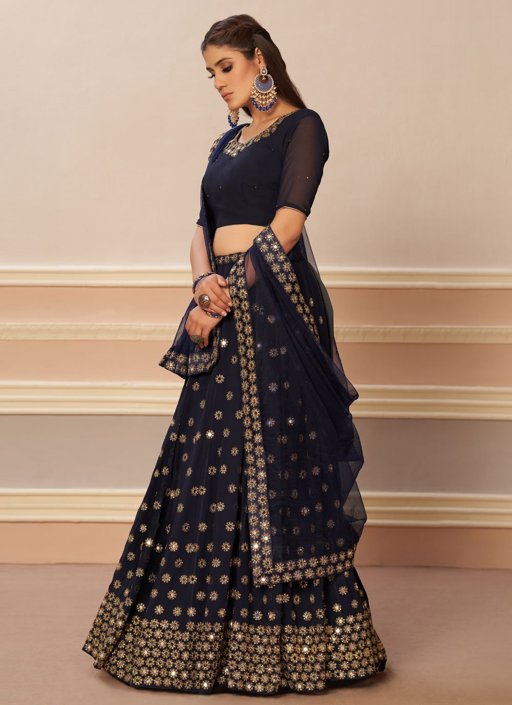 Lehenga Choli Georgette Blue Embroidered Lehenga Choli