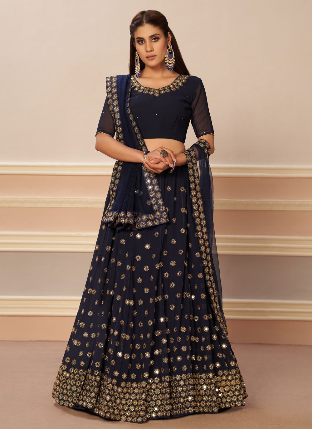 Lehenga Choli Georgette Blue Embroidered Lehenga Choli