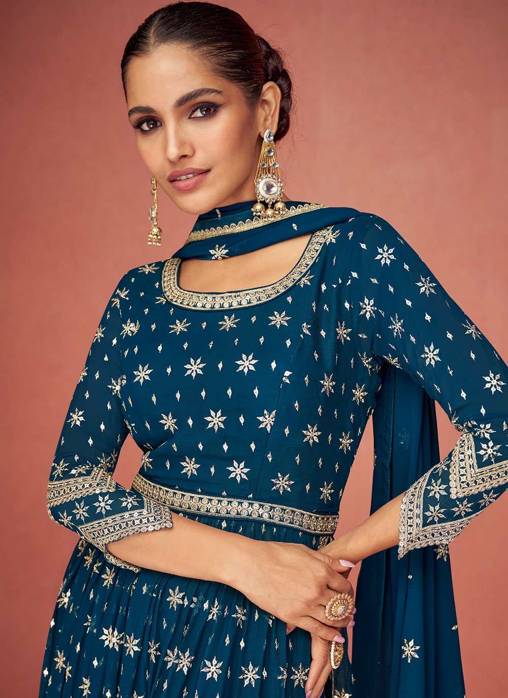 Salwar Suit Georgette Blue Embroidered Salwar Kameez