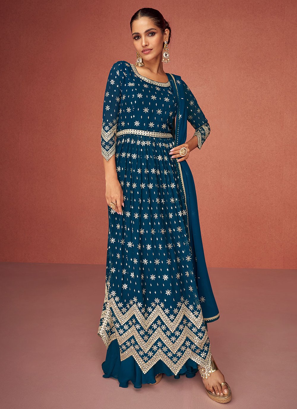 Salwar Suit Georgette Blue Embroidered Salwar Kameez