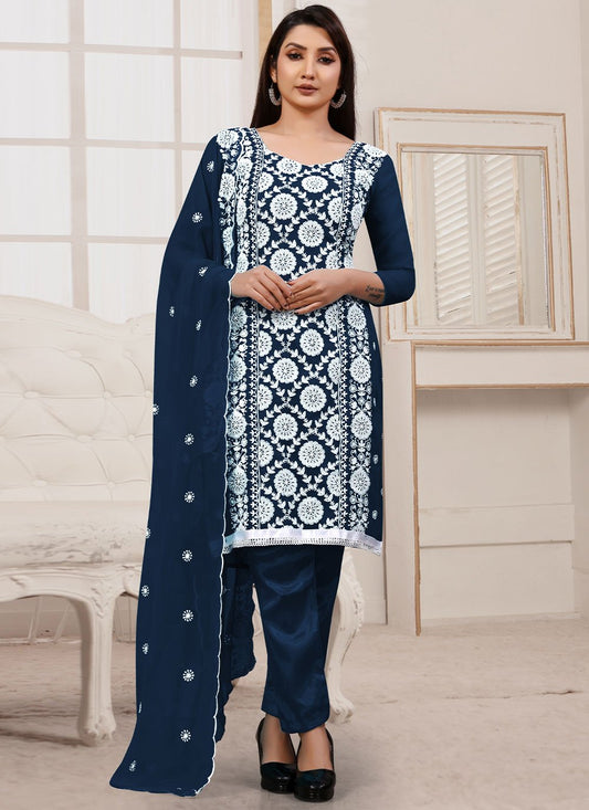 Straight Salwar Suit Georgette Blue Embroidered Salwar Kameez