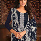 Designer Straight Salwar Suit Georgette Blue Embroidered Salwar Kameez