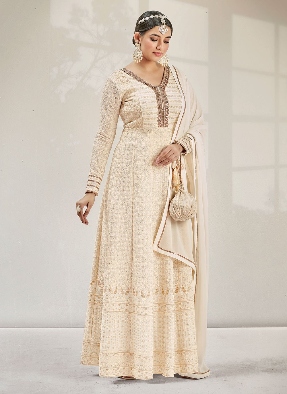 Anarkali Suit Georgette Off White Embroidered Salwar Kameez