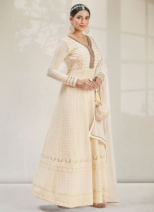 Anarkali Suit Georgette Off White Embroidered Salwar Kameez