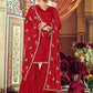 Palazzo Salwar Suit Georgette Red Embroidered Salwar Kameez