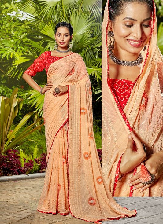 Contemporary Georgette Peach Embroidered Saree