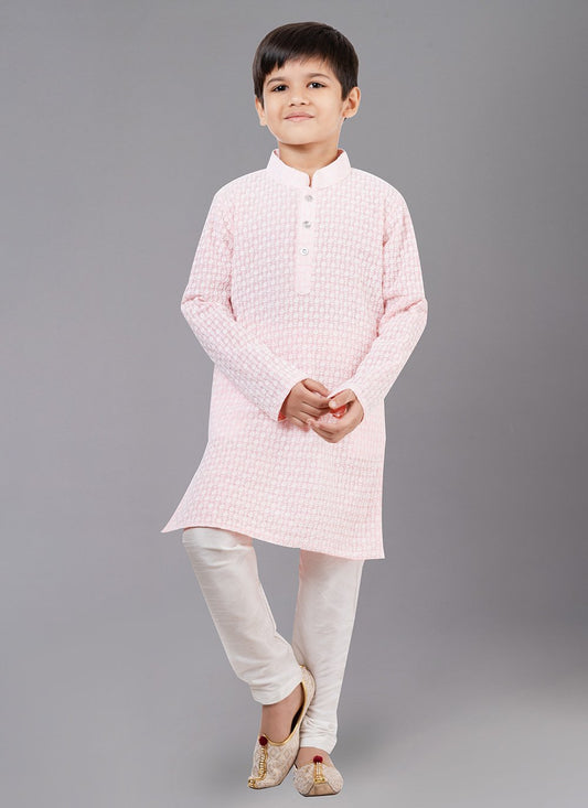 Kurta Pyjama Georgette Pink Embroidered Kids