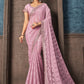 Classic Georgette Jacquard Pink Embroidered Saree