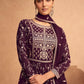 Gown Georgette Purple Embroidered Gown