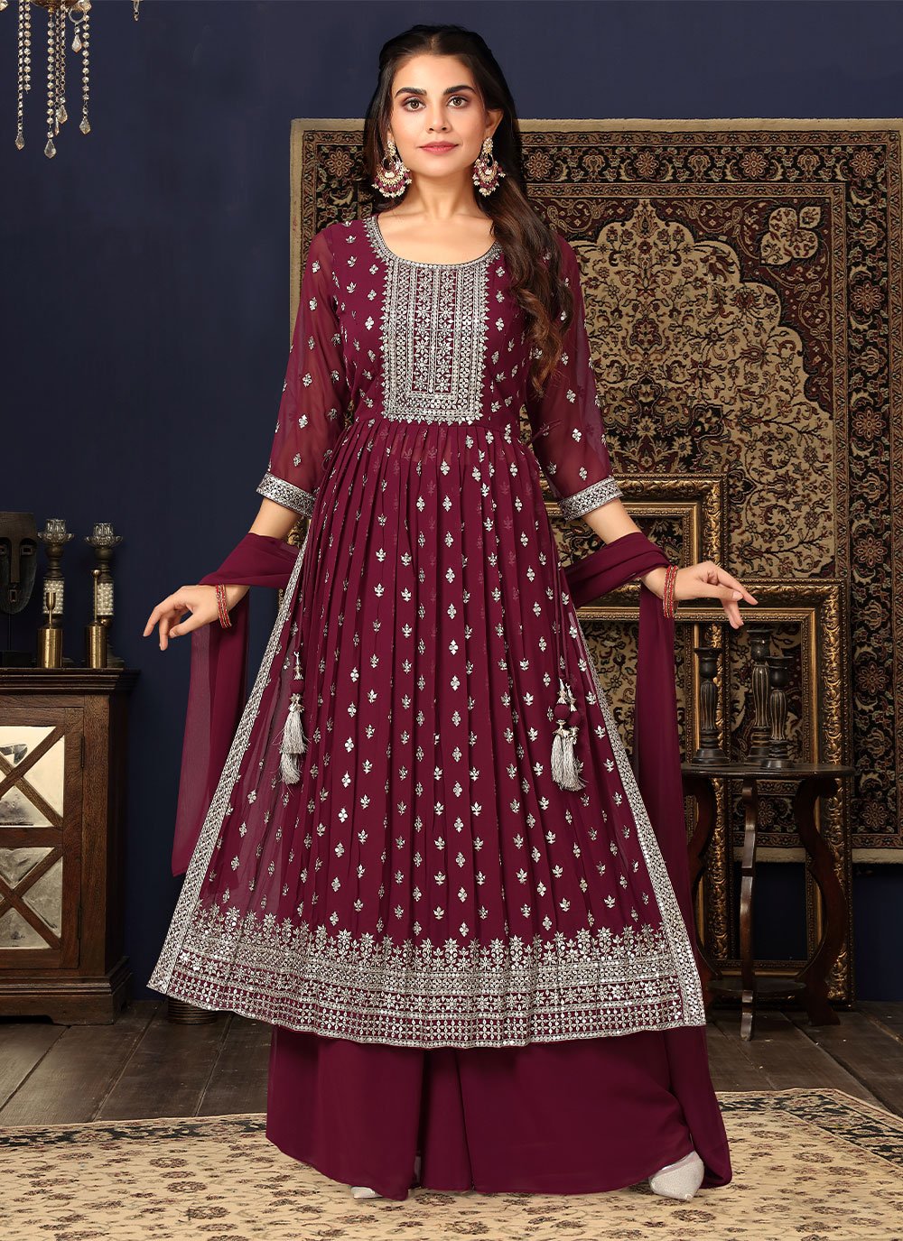 Salwar Suit Georgette Purple Embroidered Salwar Kameez