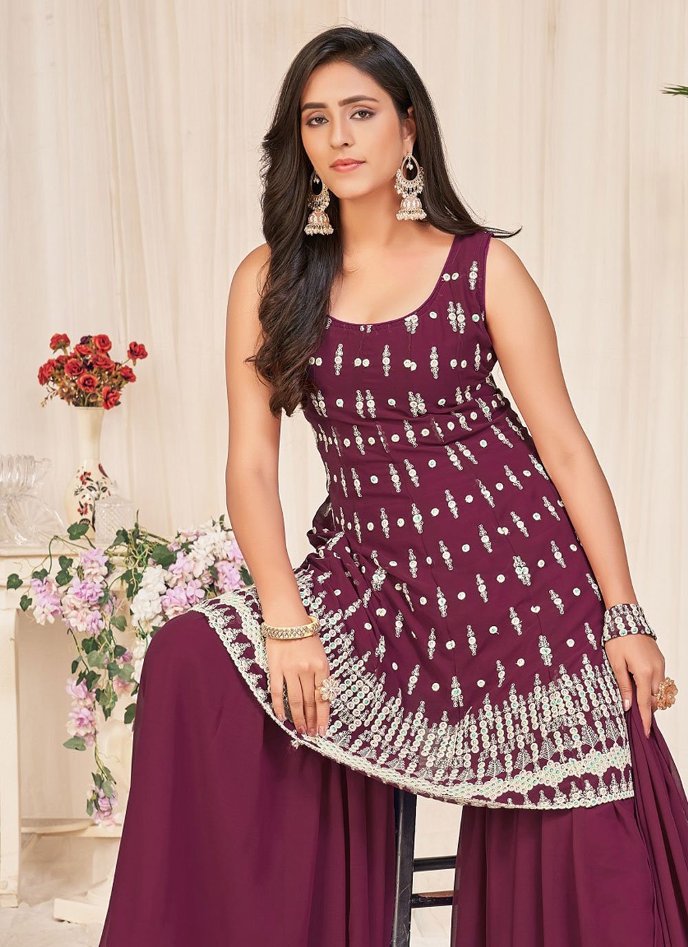 Salwar Suit Georgette Purple Embroidered Salwar Kameez